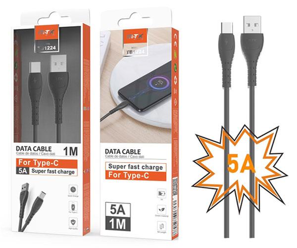 Cable datos USB 2.0 a Type-C / 1m / 5a / Carga rapida / Butter TB1224 / Negro / Mtk