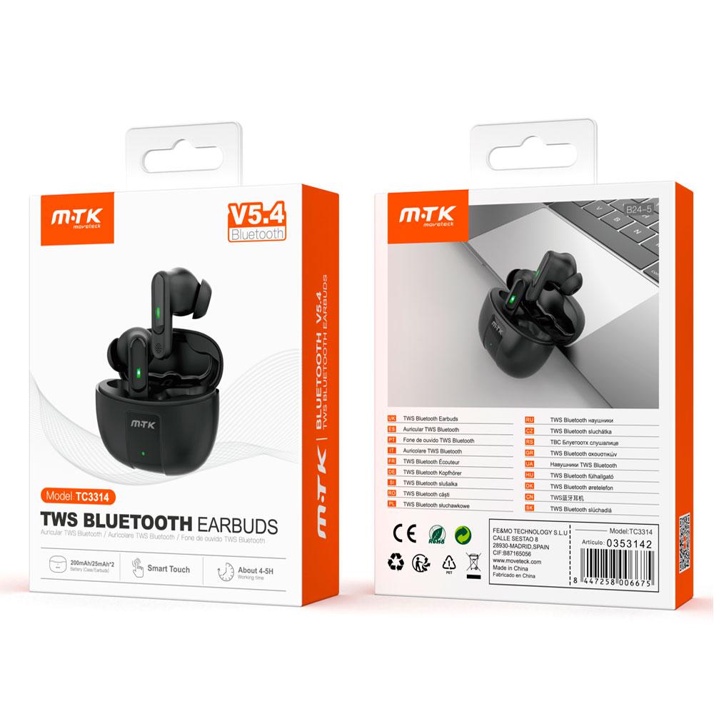 Auriculares Bluetooth 5.4 / TC3314 / Tws / Base de carga / Tactil / Negro / Mtk - Imagen 2