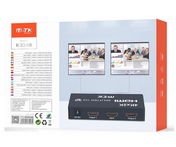 Splitter HDMI 4k 1x2 / K3399 / Metalico con fuente de alimentacion / Incluye mando / Mtk - Imagen 3