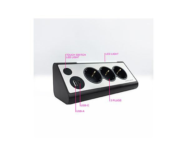 Regleta de Sobremesa con 3 Tomas de Tierra y 2 USB con Luz / Negro / Nanocable 10.37.0013-BK - Imagen 2