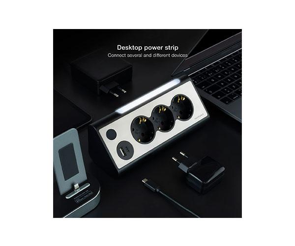 Regleta de Sobremesa con 3 Tomas de Tierra y 2 USB con Luz / Negro / Nanocable 10.37.0013-BK - Imagen 4
