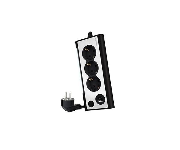 Regleta de Sobremesa con 3 Tomas de Tierra y 2 USB con Luz / Negro / Nanocable 10.37.0013-BK