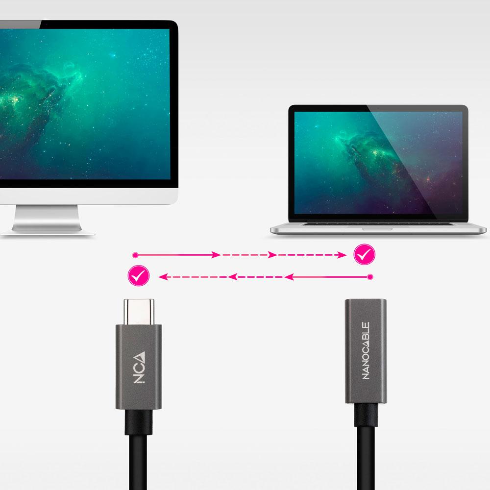 Cable prolongador Type-C M/H / 1m / 3a / USB-C 3.2 Gen2 / 20Gbps / 4K/60Hz / Nanocable 10.01.4401 - Imagen 3