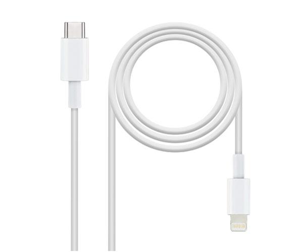 Cable datos Type-C a Lightning Iphone 5-12 / 2m / Blanco / Nanocable 10.10.0602