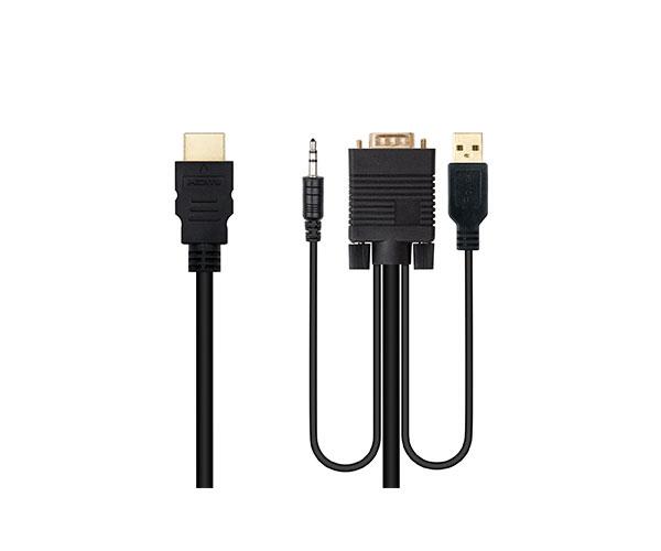 Cable adaptador HDMI a VGA + Audio + USB (Cables 1.8 Metros) Negro / Nanocable 10.15.4350 - Imagen 2