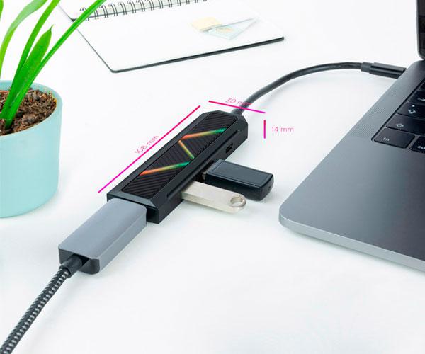 Hub Type-C 4 en 1 Nanocable / Conversor USB-C a 2xUSB-A / USB-C PD / HDMI / Iluminacion Led / 10.16.0401 - Imagen 3