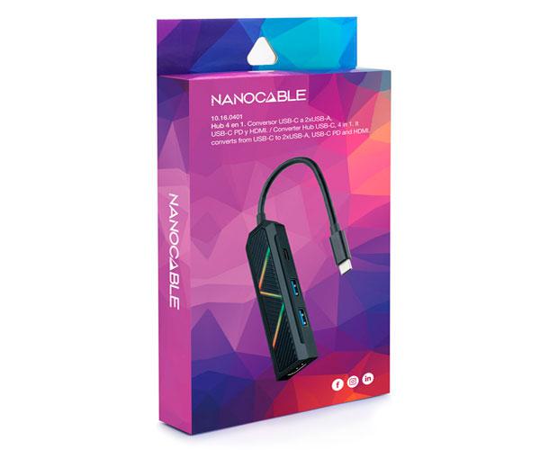 Hub Type-C 4 en 1 Nanocable / Conversor USB-C a 2xUSB-A / USB-C PD / HDMI / Iluminacion Led / 10.16.0401 - Imagen 5