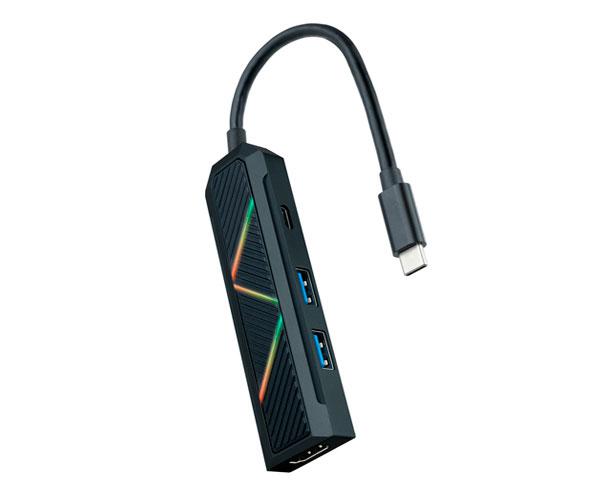 Hub Type-C 4 en 1 Nanocable / Conversor USB-C a 2xUSB-A / USB-C PD / HDMI / Iluminacion Led / 10.16.0401