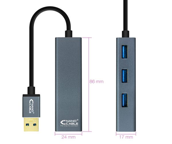 Hub 4 puertos USB 3.0 Nanocable / Aluminio / 10 cm / Gris / 10.16.4402 - Imagen 2