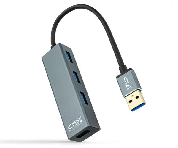 Hub 4 puertos USB 3.0 Nanocable / Aluminio / 10 cm / Gris / 10.16.4402