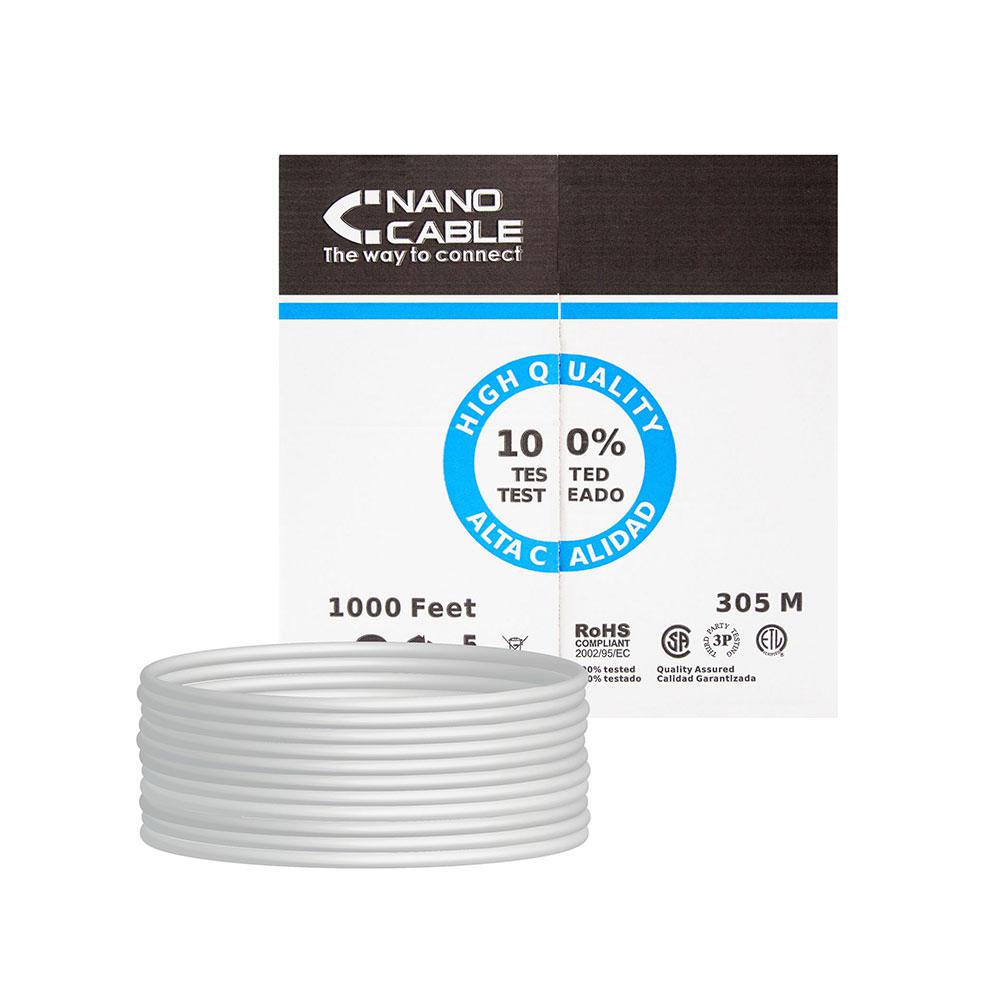 Bobina 305 metros interior Cat.6 UTP Rigido awg24 polietileno / Gris / Nanocable 10.20.0504