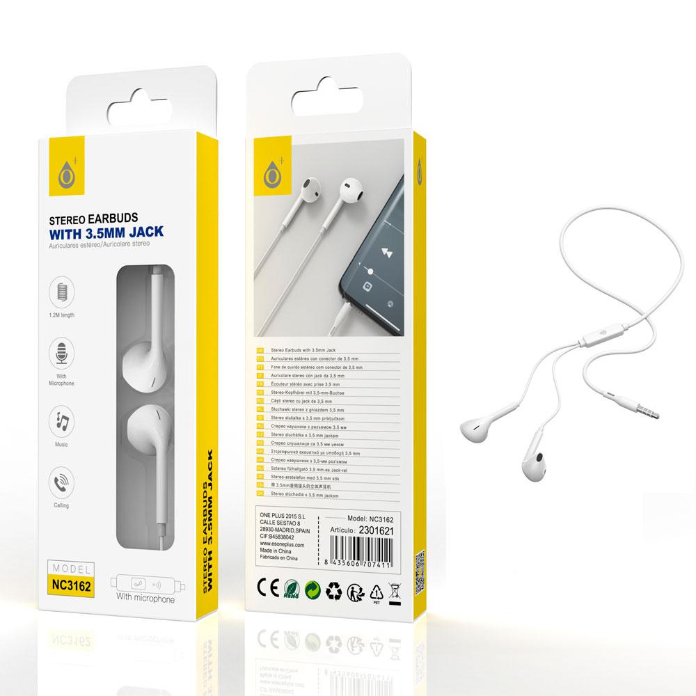 Auriculares con Micro intrauditivos NC3162 Speedy / Sin silicona / Boton control / 1.2m / Blanco / One+