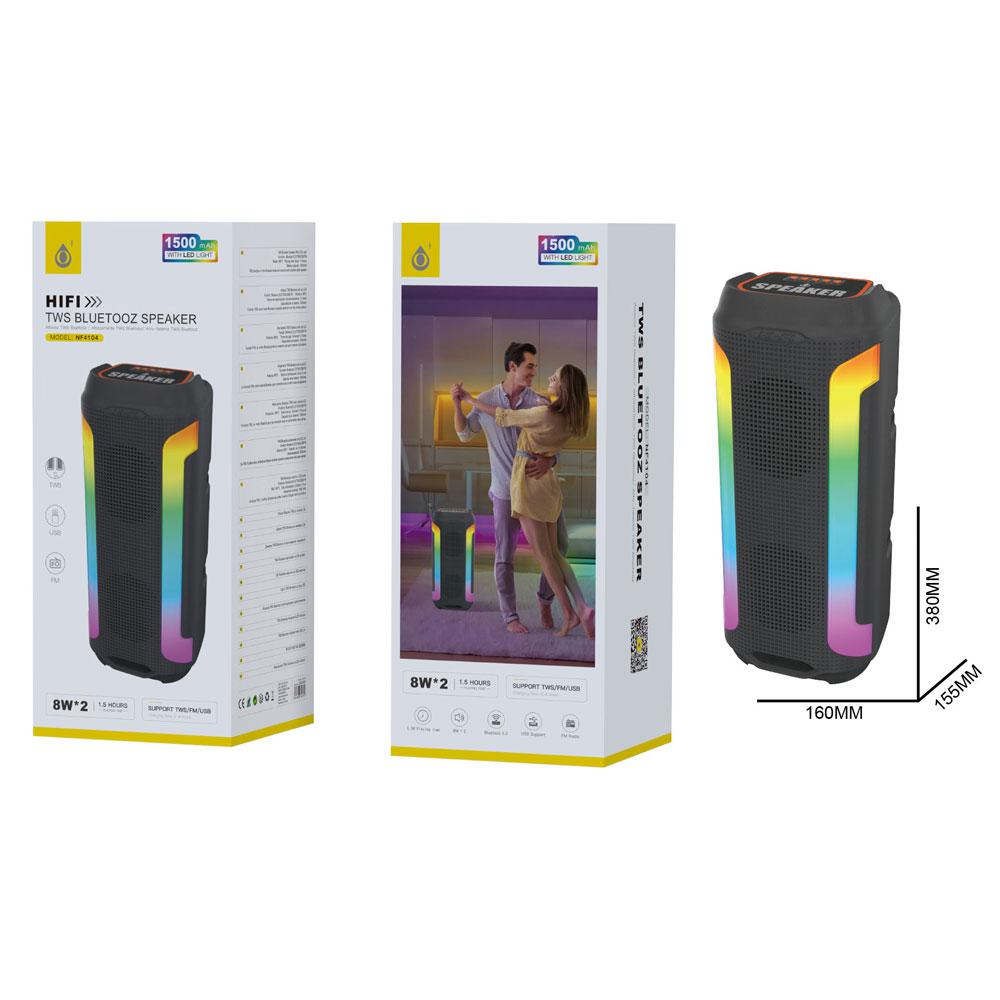 Altavoz Bluetooth 5.2 NF4104 / 2x8w / 1.500 mAh / Luces Led / Tws / Fm / Microsd / Usb / One+ / 2401042