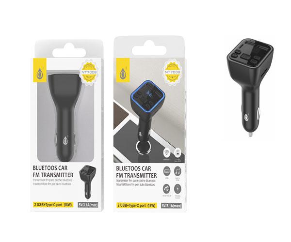 Transmisor FM NT7008 / Bluetooh 5.1 / Manos libres / Carga USB 5v 3.1a / Micro sd / Usb / Negro / One+