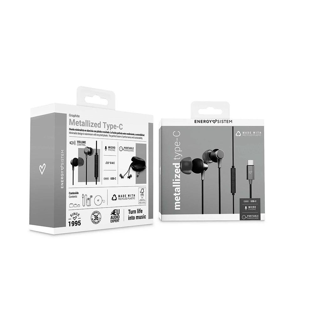 Auriculares Energy Sistem Metallized / Conector Type-C / Cable 1.2 / Microfono Integrado / Control de Volumen / Negro / 456741 - Imagen 6