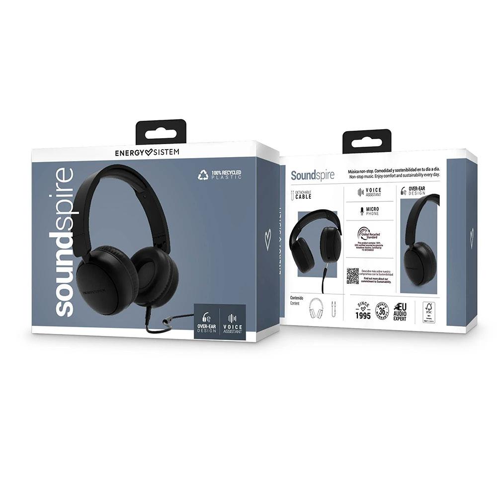 Auriculares Diadema Energy Sistem Soundspire / Cable Extraible / Microfono / Asistente de Voz / Negro / 457601 - Imagen 6