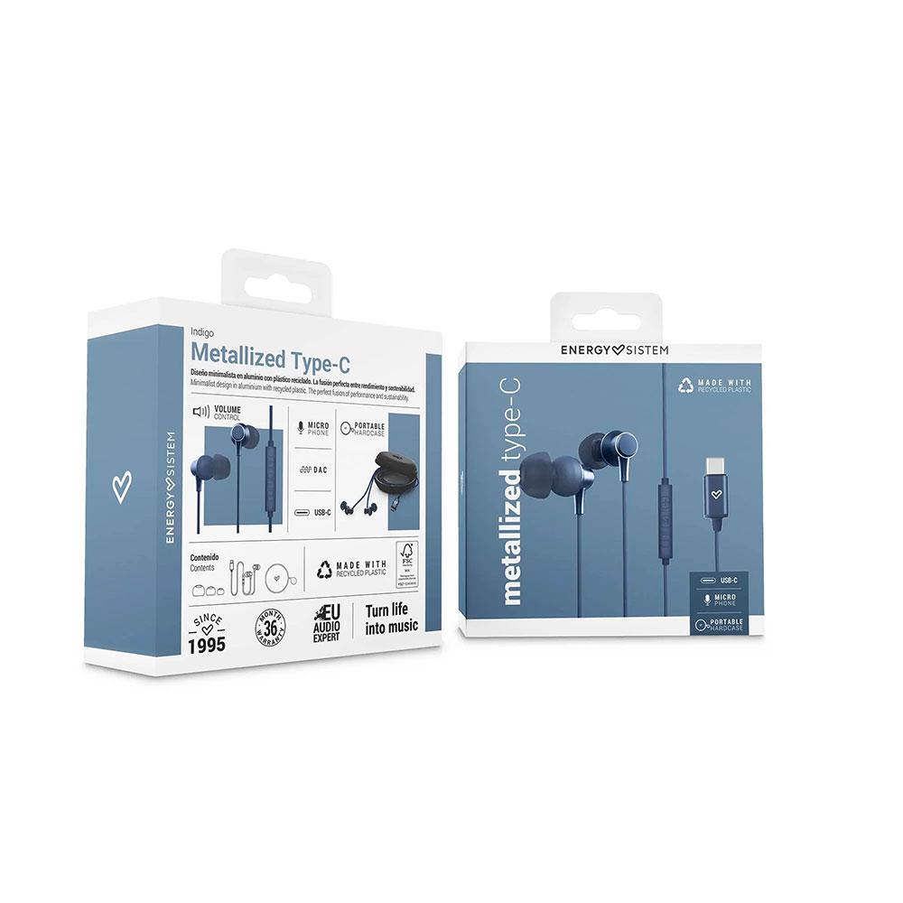 Auriculares Energy Sistem Metallized / Conector Type-C / Cable 1.2 / Microfono Integrado / Control de Volumen / Azul / 458790 - Imagen 6