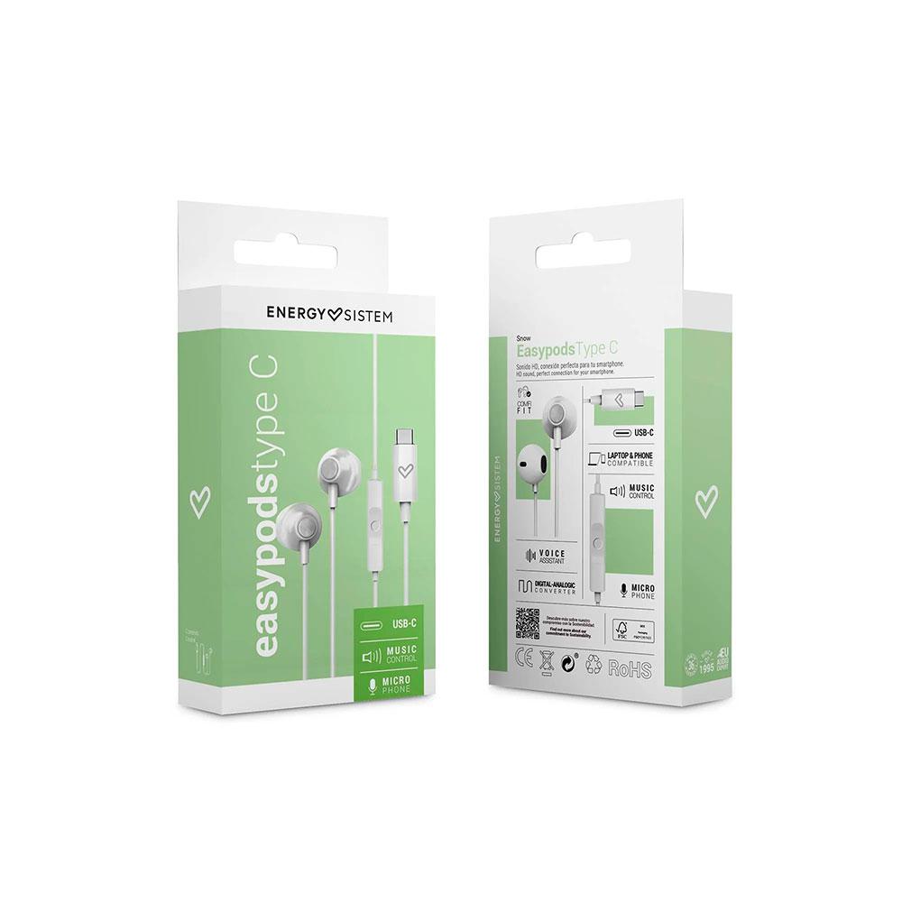 Auriculares Energy Sistem EasyPods / Conector Type-C / Cable 1.2 / Microfono Integrado / Control de Volumen / Blanco / 459278 - Imagen 6