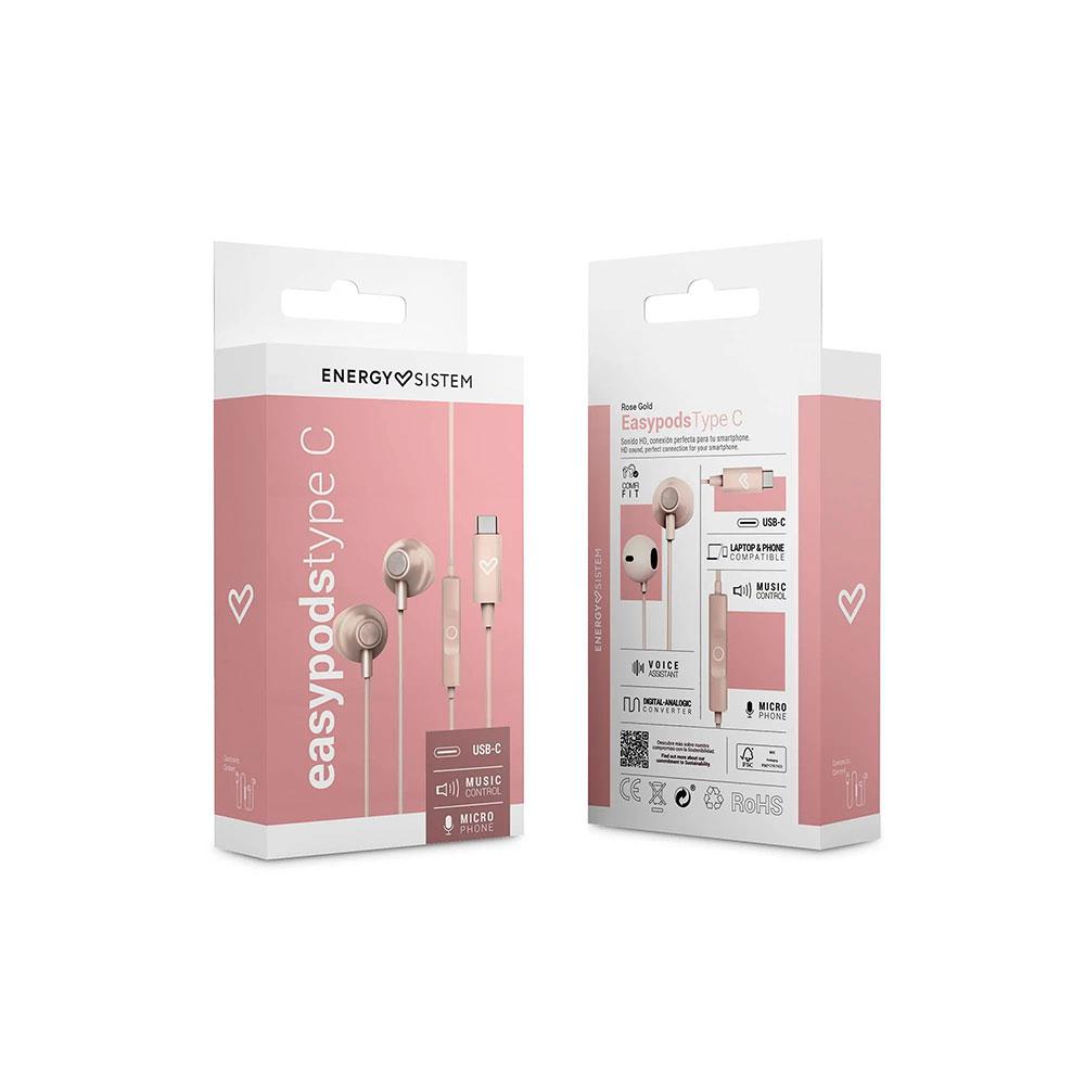 Auriculares Energy Sistem EasyPods / Conector Type-C / Cable 1.2 / Microfono Integrado / Control de Volumen / Rosa / 459285 - Imagen 6