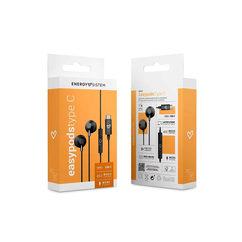 Auriculares Energy Sistem EasyPods / Conector Type-C / Cable 1.2 / Microfono Integrado / Control de Volumen / Negro / 459513 - Imagen 6
