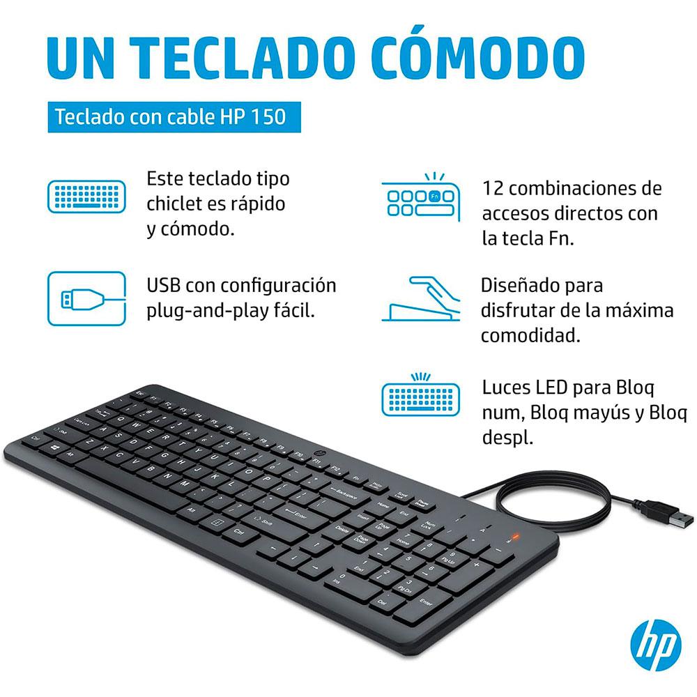 Teclado con cable HP 150 / USB / Negro / 664R5AA - Imagen 7
