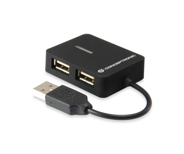 Hub 4 puertos Usb 2.0 Conceptronic / Diseño mini / Negro / C4PUSB2