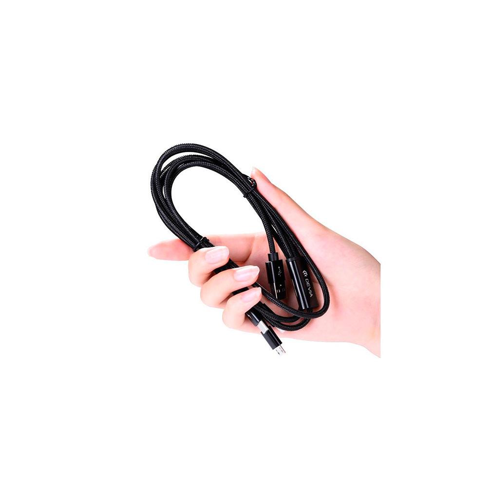 Cable datos DEVIA Gracious 3 en 1 (Micro Usb, Iphone, Type C) / 5V / 3A / 1.2M / Negro / 337086 - Imagen 2
