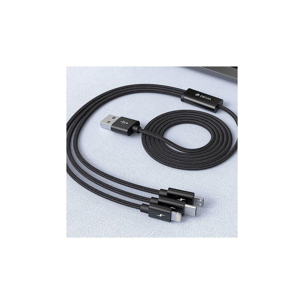 Cable datos DEVIA Gracious 3 en 1 (Micro Usb, Iphone, Type C) / 5V / 3A / 1.2M / Negro / 337086 - Imagen 3