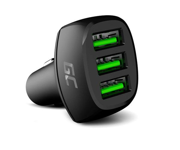 Cargador de coche-mechero Usb x3 / 54w / Negro / Greencell / CADGC01