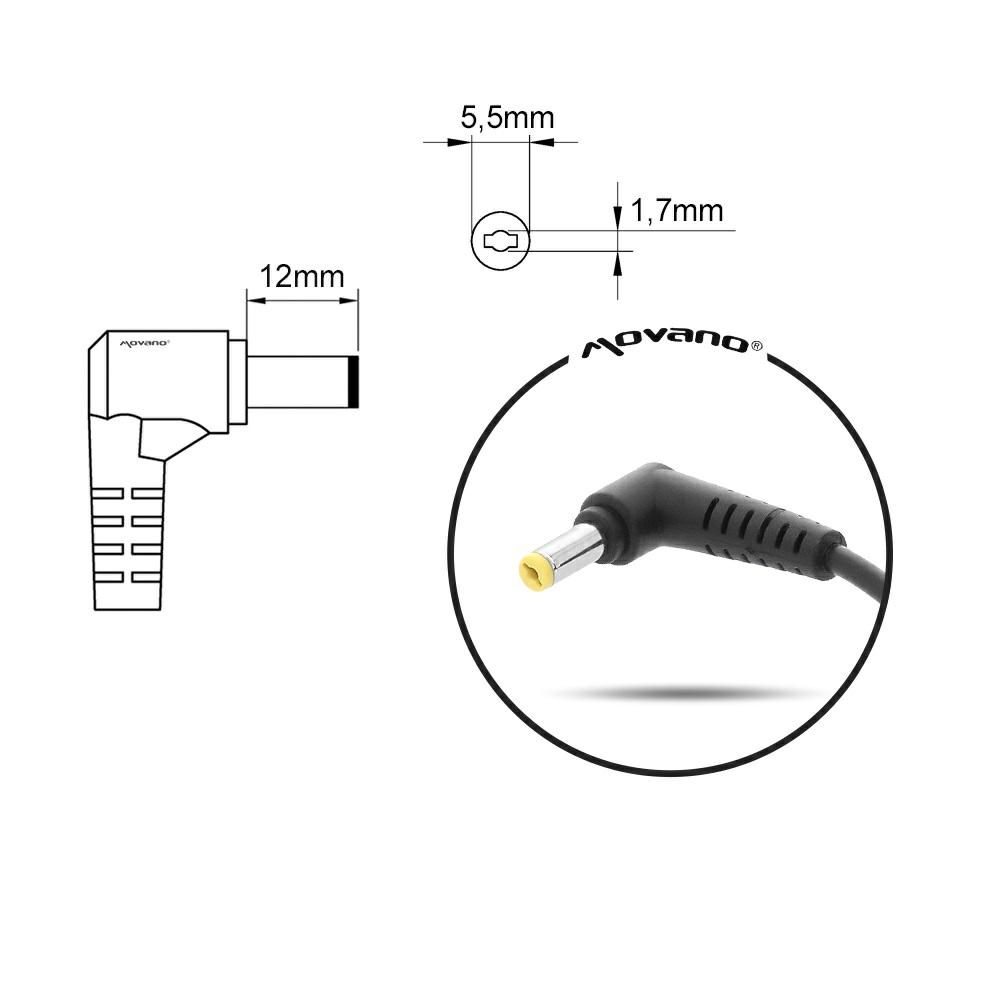Cargador para portátil Acer / Asus / Toshiba 45W 19V 2.37A 5.5 mm x 1.7 mm Movano - Imagen 2