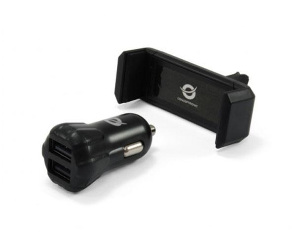 Kit Cargador coche Conceptronic Cusbcar2akit 12-24v + Soporte Airvent / 2XUsb / 5v 2a