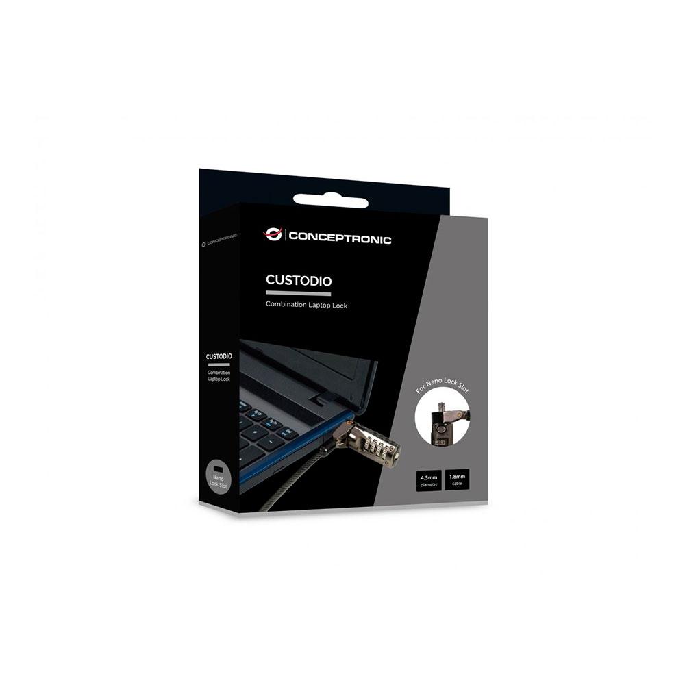Cable de seguridad Conceptronic por combinacion / 1.8m / Ranura de bloqueo nano / CUSTODIO01BN - Imagen 2