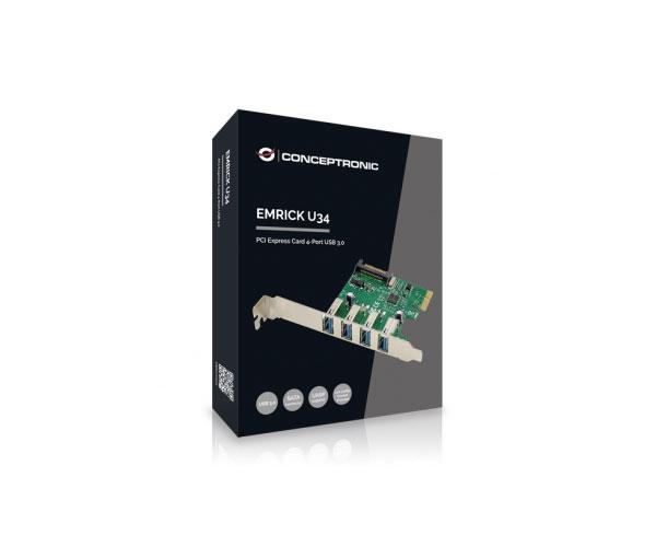Tarjeta controladora Conceptronic Pci Express USB 3.0 / 4 Puertos / Incluye soporte LP / EMRICK02G - Imagen 2