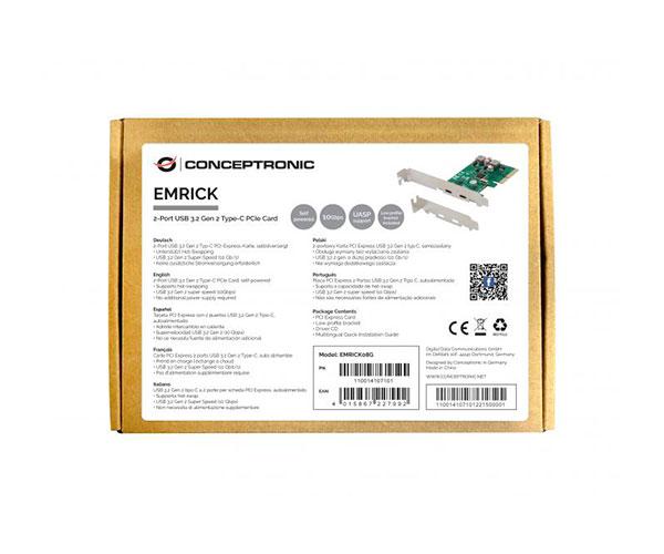 Tarjeta controladora Conceptronic Pci Express Type-C / 2 Puertos / Incluye soporte LP / Autoalimentada EMRICK08G - Imagen 2