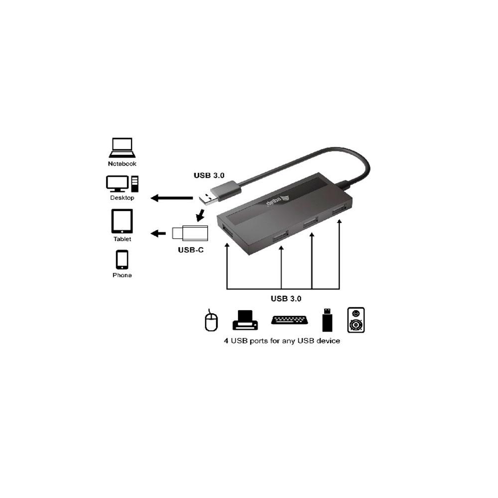 Hub 4 puertos USB 3.2 Equip / Negro/ EQ128956 / Incluye Adaptador Type-C - Imagen 2