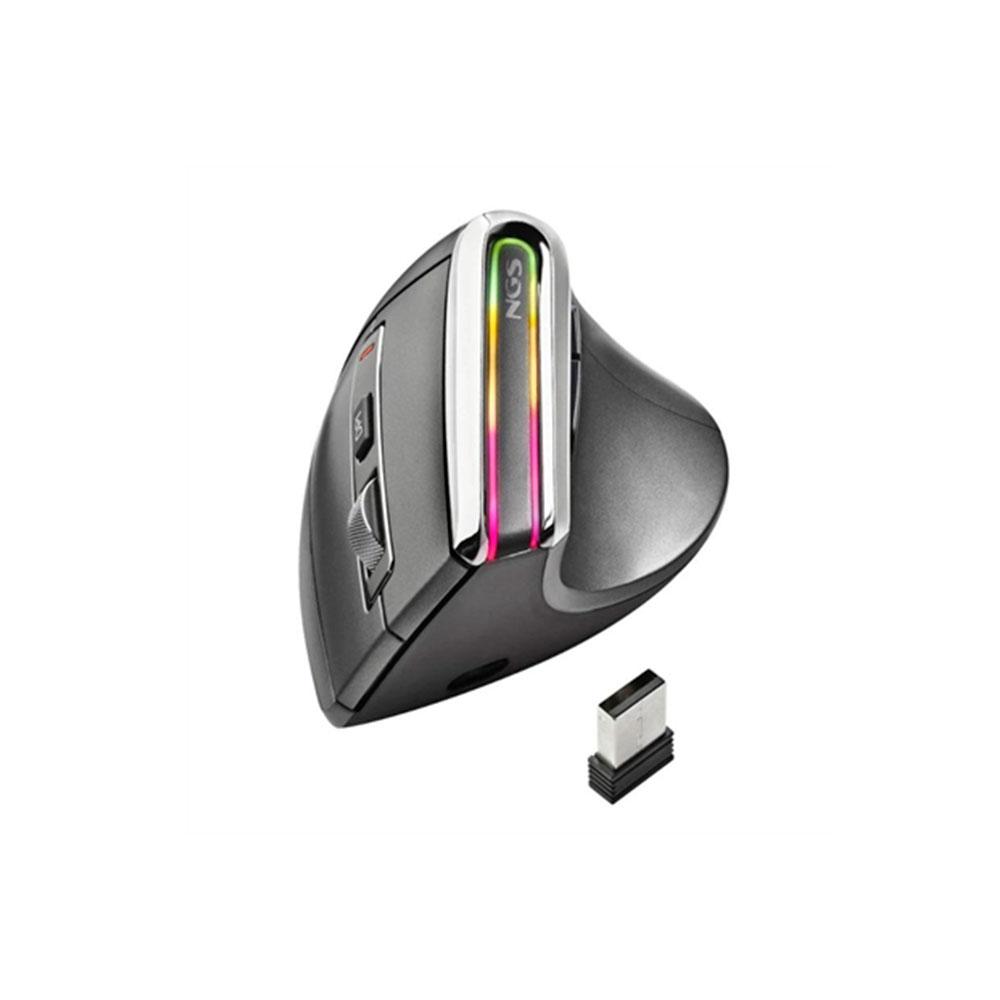Raton Vertical Inalambrico Ngs Evo Karma / BT 5.0 / 3200 Dpi / Recargable / Luces Led / Gris