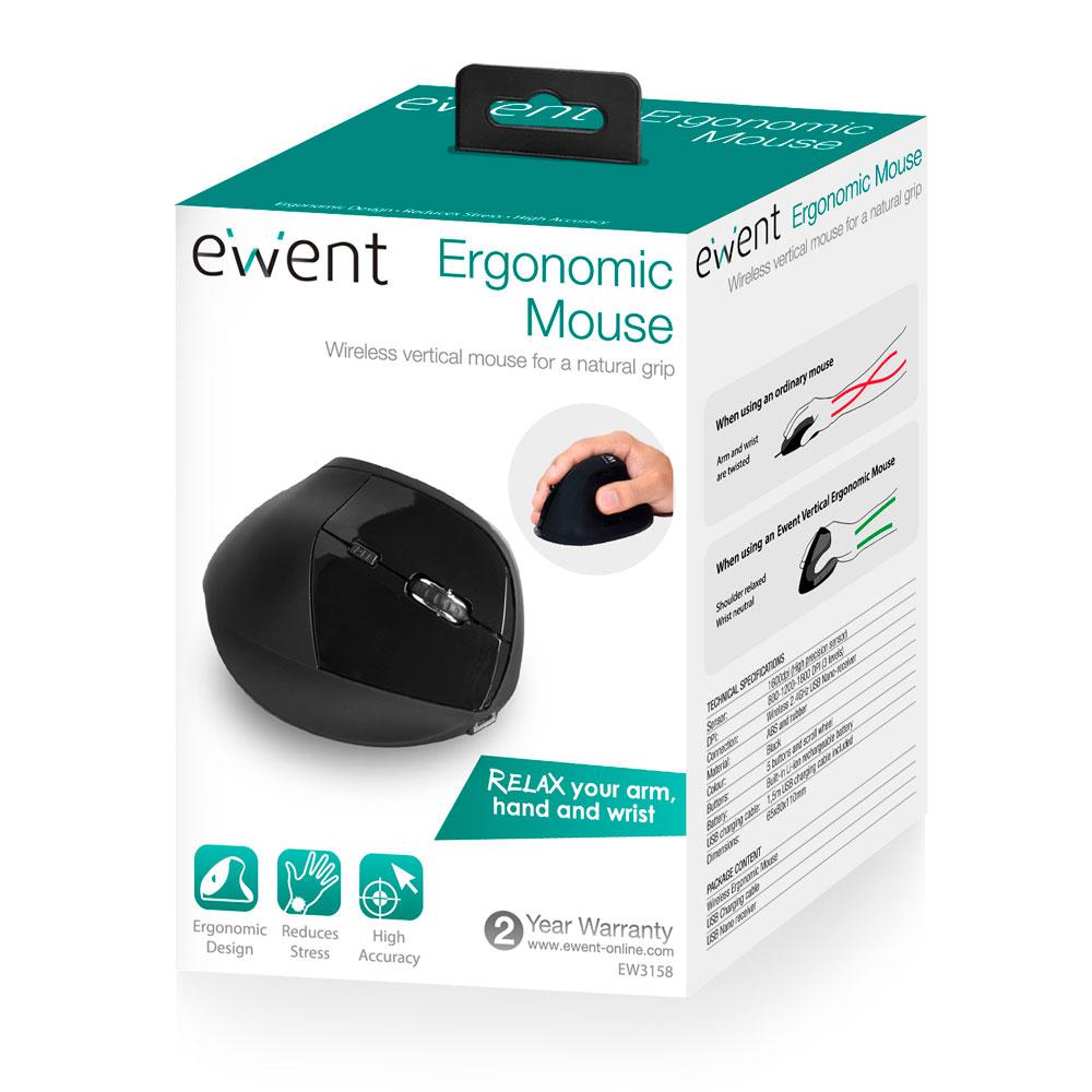 Raton Inalambrico Vertical ergonomico Ewent / 1600Dpi / Bateria recargable / Negro / Ew3158 - Imagen 4