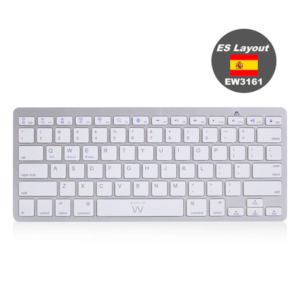 Teclado Slim Bluetooth Ewent EW3161 / Plata - Blanco / Windows / Android / Apple
