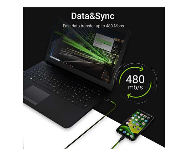 Cable datos USB 2.0 a Lightning Iiphone 5-12 / 1.2m / 2.4a / Led Blanco / KABGC05 / Greencell - Imagen 3