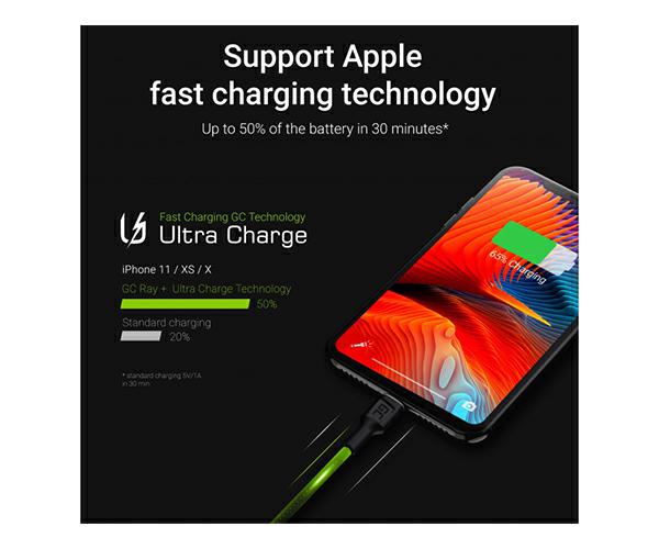 Cable datos USB 2.0 a Lightning Iiphone 5-12 / 1.2m / 2.4a / Led Blanco / KABGC05 / Greencell - Imagen 4