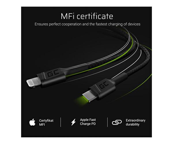 Cable datos Type-C a Lightning (iphone/ipad) Mfi Certificado/ 1m / KABGC07 / Greencell - Imagen 3