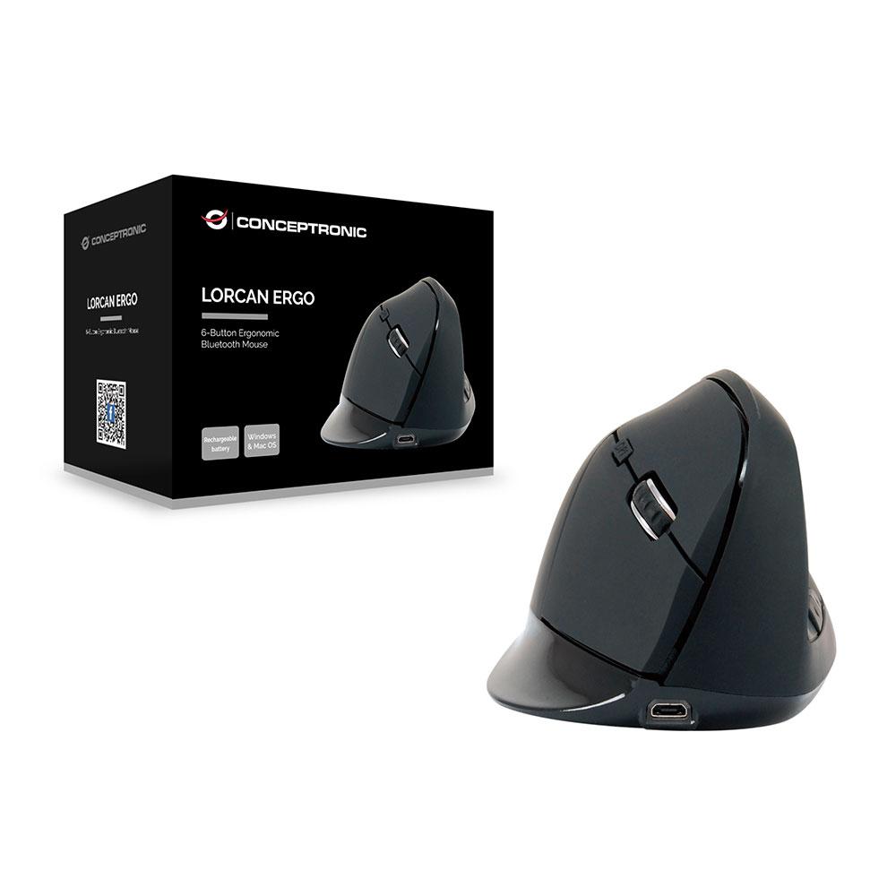 Raton óptico Bluetooth Ergonomico vertical Conceptronic Lorcan03B / 6 botones / 1600dpi / bateria recargable / Negro - Imagen 3