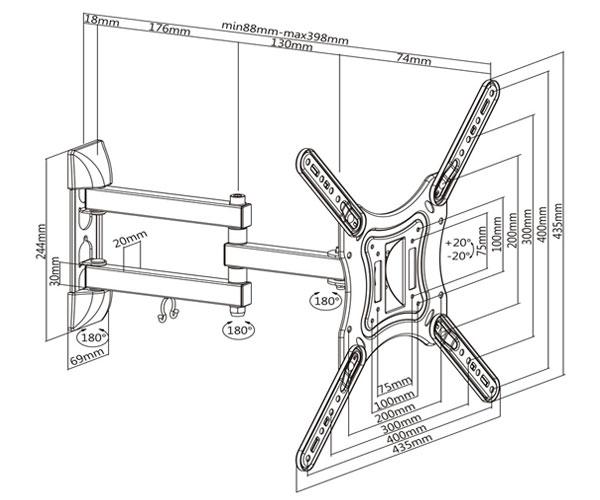 Soporte Tv de 23 a 55" Giratorio / Inclinable (3 pivotes) / Negro / Tooq Lp6055tn-b" - Imagen 2