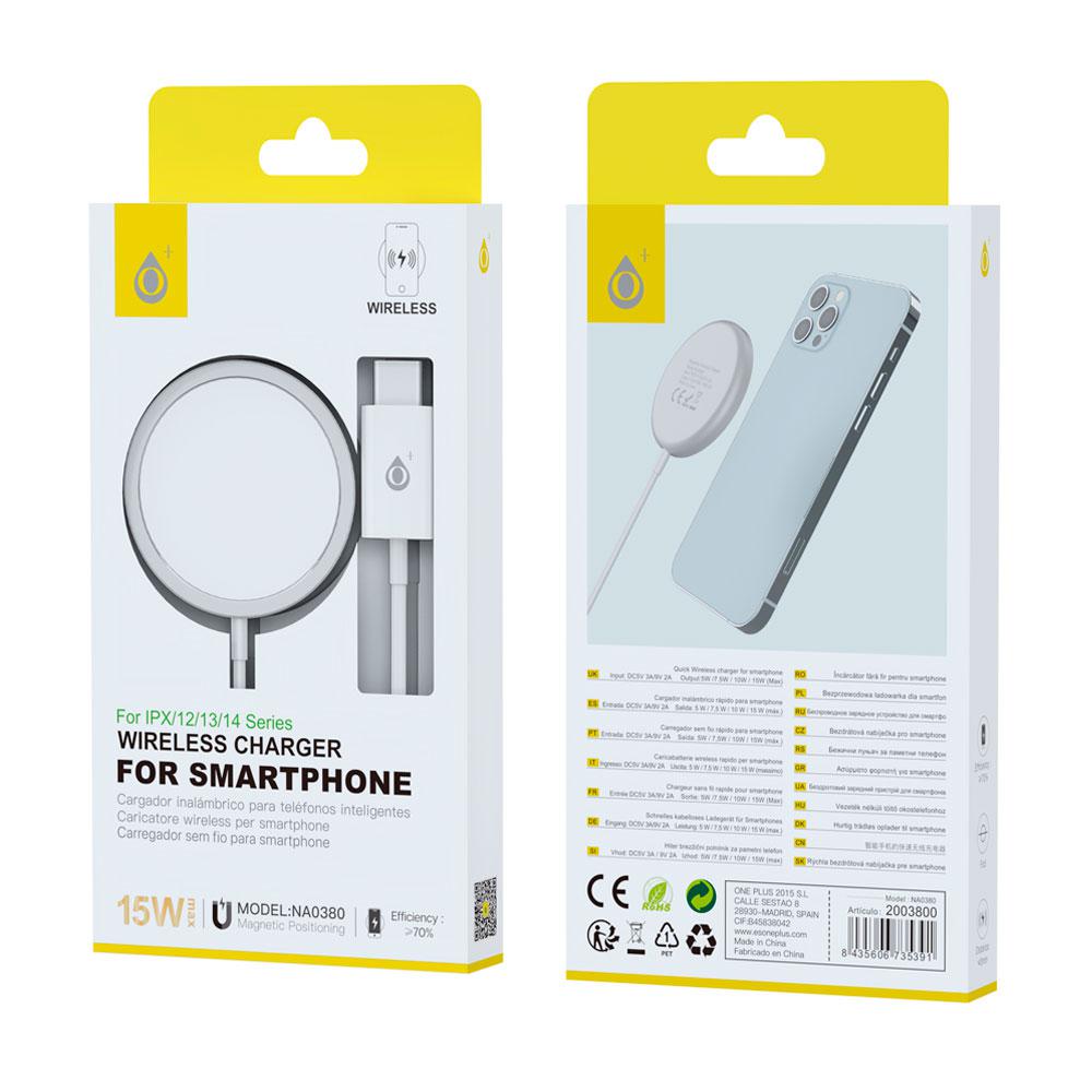 Cargador rapido inalámbrico para Iphone X-14 / NA0380 / 15w / Blanco / One+ - Imagen 2