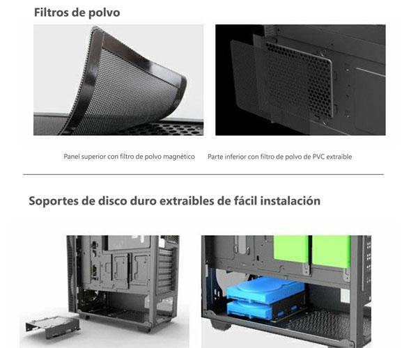 Caja ATX Gaming Phoenix Black Diamond Cristal Templado Tira Led Argb Filtros antipolvo - Imagen 6