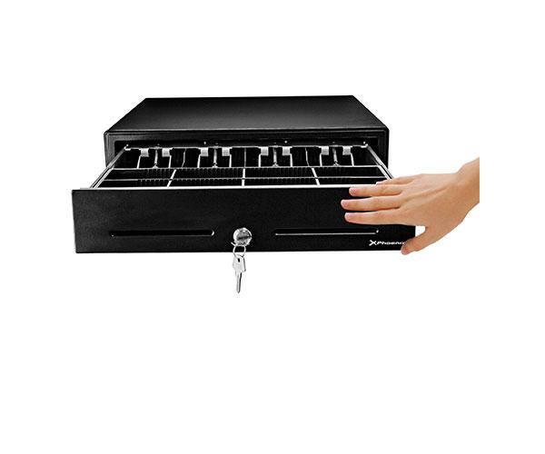 Cajon portamonedas Phoenix / 41cm / Apertura Manual con Boton / Compartimentos para Billetes 4 - Monedas 8 / Negro