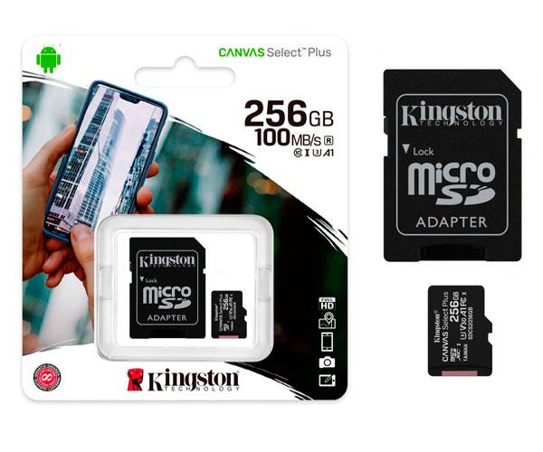 Micro sd xc Kingston Uhs-i 256Gb Canvas Select Plus 100mb/s clase 10 con adaptador SDCS2/256GB