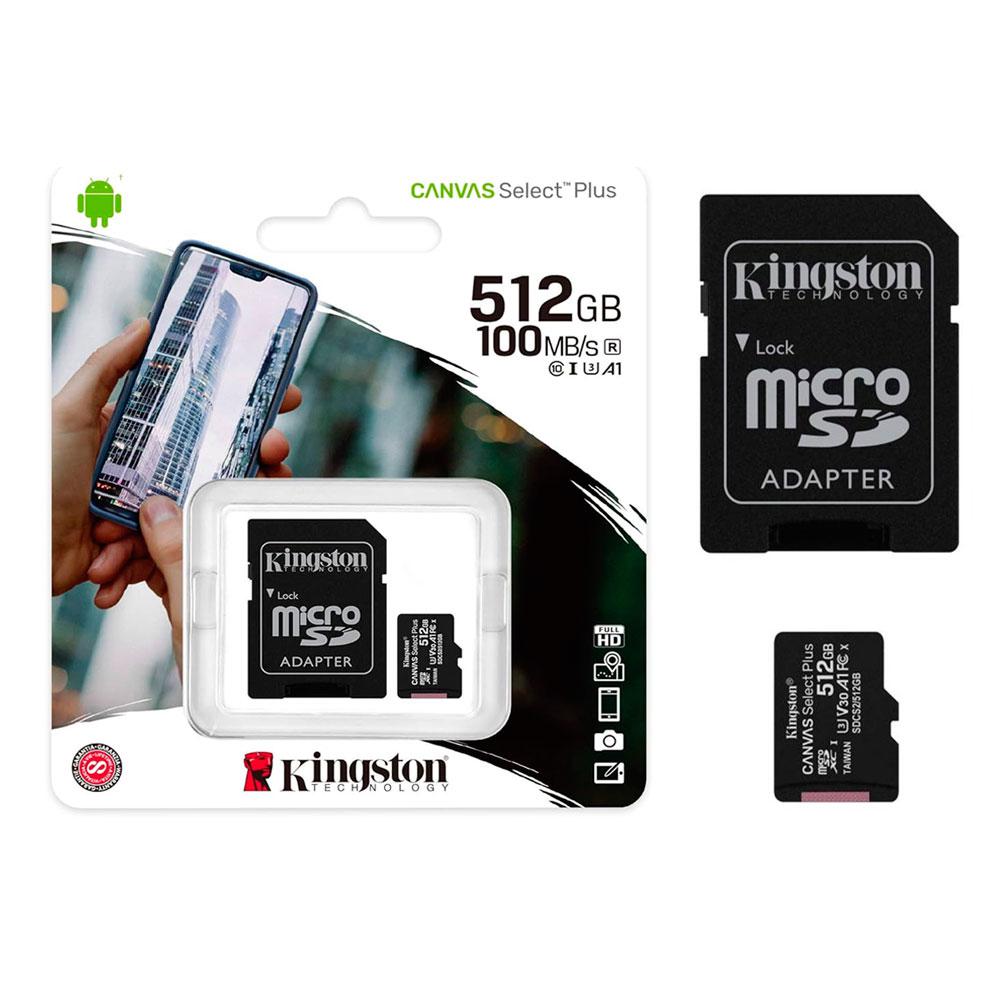 Micro sd xc Kingston Uhs-i 512Gb Canvas Select Plus 100mb/s clase 10 con adaptador SDCS2/512GB