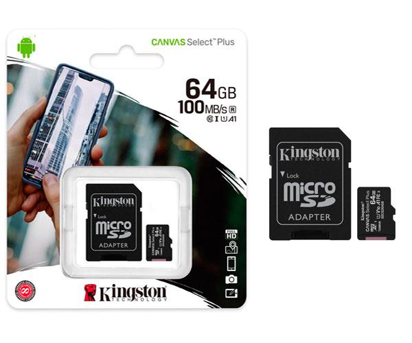 Micro sd hc Kingston uhs-i 64Gb Canvas Select Plus 100mb/s clase 10 con adaptador SDCS2/64GB