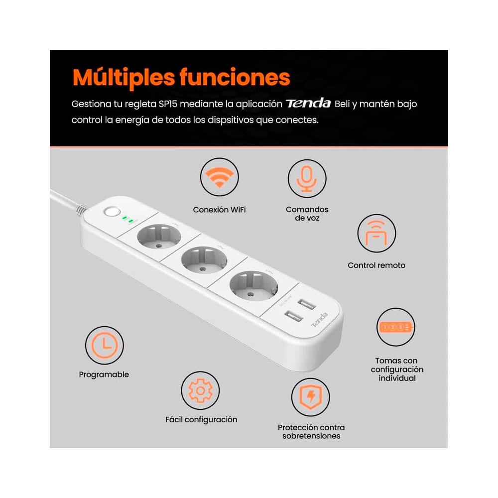 Regleta 3 tomas IPCOM / Proteccion infantil / 2x Puerto de carga USB / Blanca / SP15 - Imagen 3
